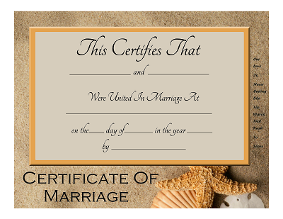 beach themed keepsake marriage certificate