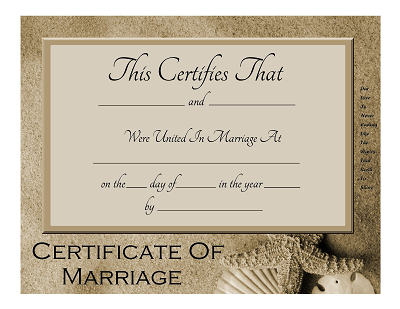 Marriage Certificate with a beach theme