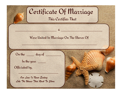 beach themed marriage certificate