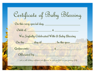 Baby Blessing Certificate with Sunflower Field