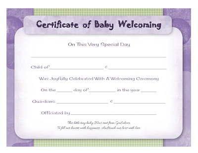 Free Printable Certificate of Baby Welcoming