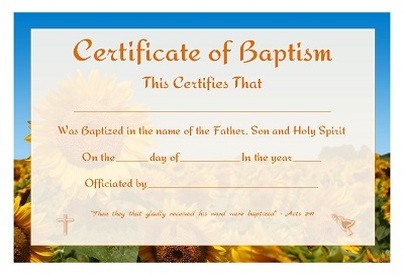 Certificate of Baptism template free printable 