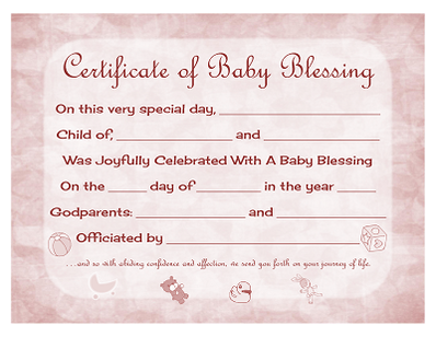 baby blessing red certificate