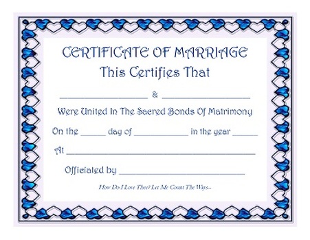 Marriage Certificate Template Blue Sapphire Heart Frame