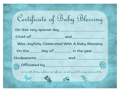 Baby Blessing Certificate aqua