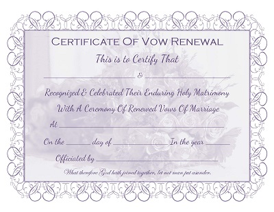 Certificate of Vow Renewal Free Download