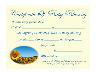Certificate of baby Blessing Sunflower Inset