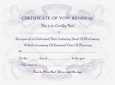 free printable vow renewal certificate