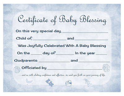 blue certificate baby blessing 