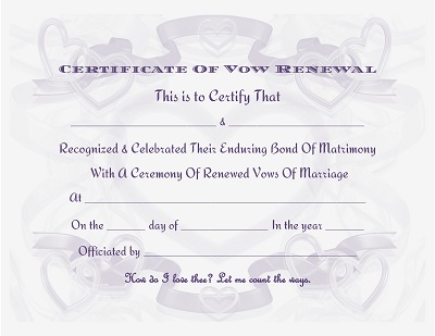 Vow Renewal Certificate Purple template