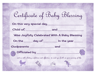 purple baby blessing certificate