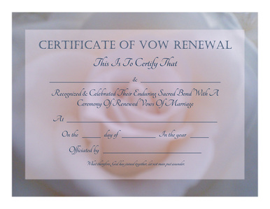 Certificate Of Vow Renewal Template